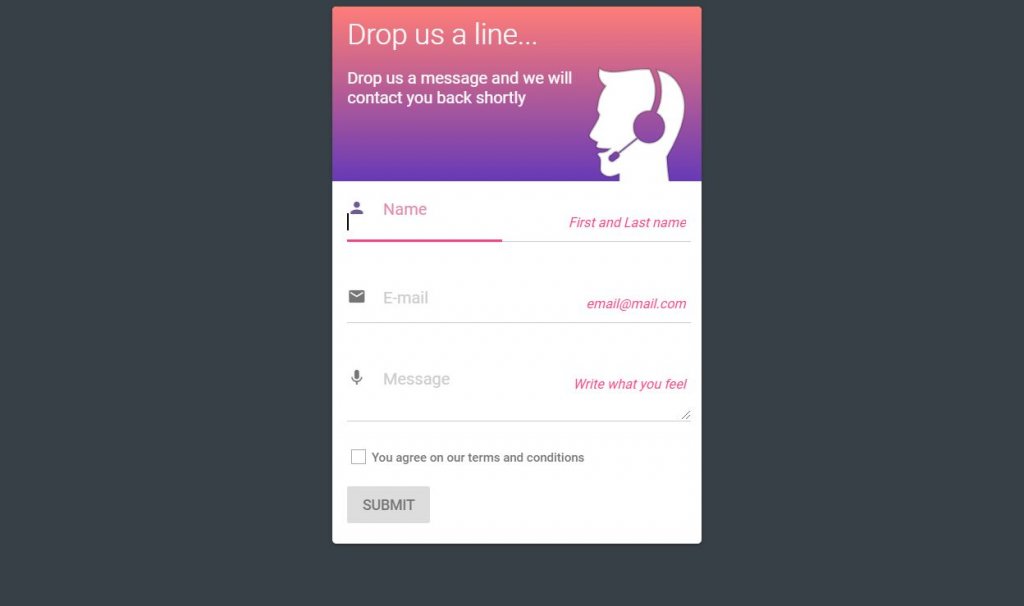 Bootstrap 4 contact forms material design