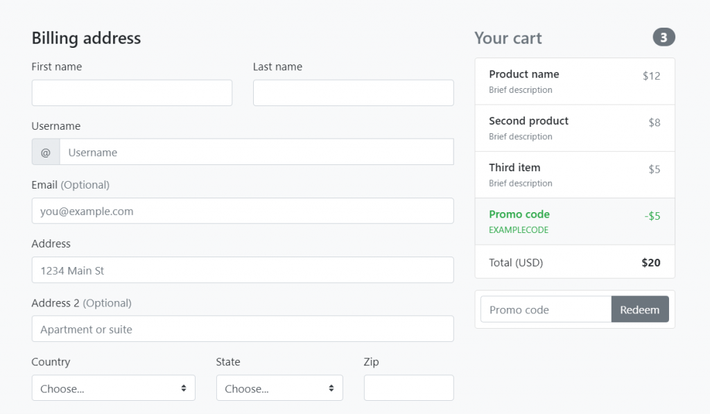 Bootstrap Checkout Page