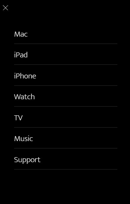 Apple style JavaScript mobile Nav menu example