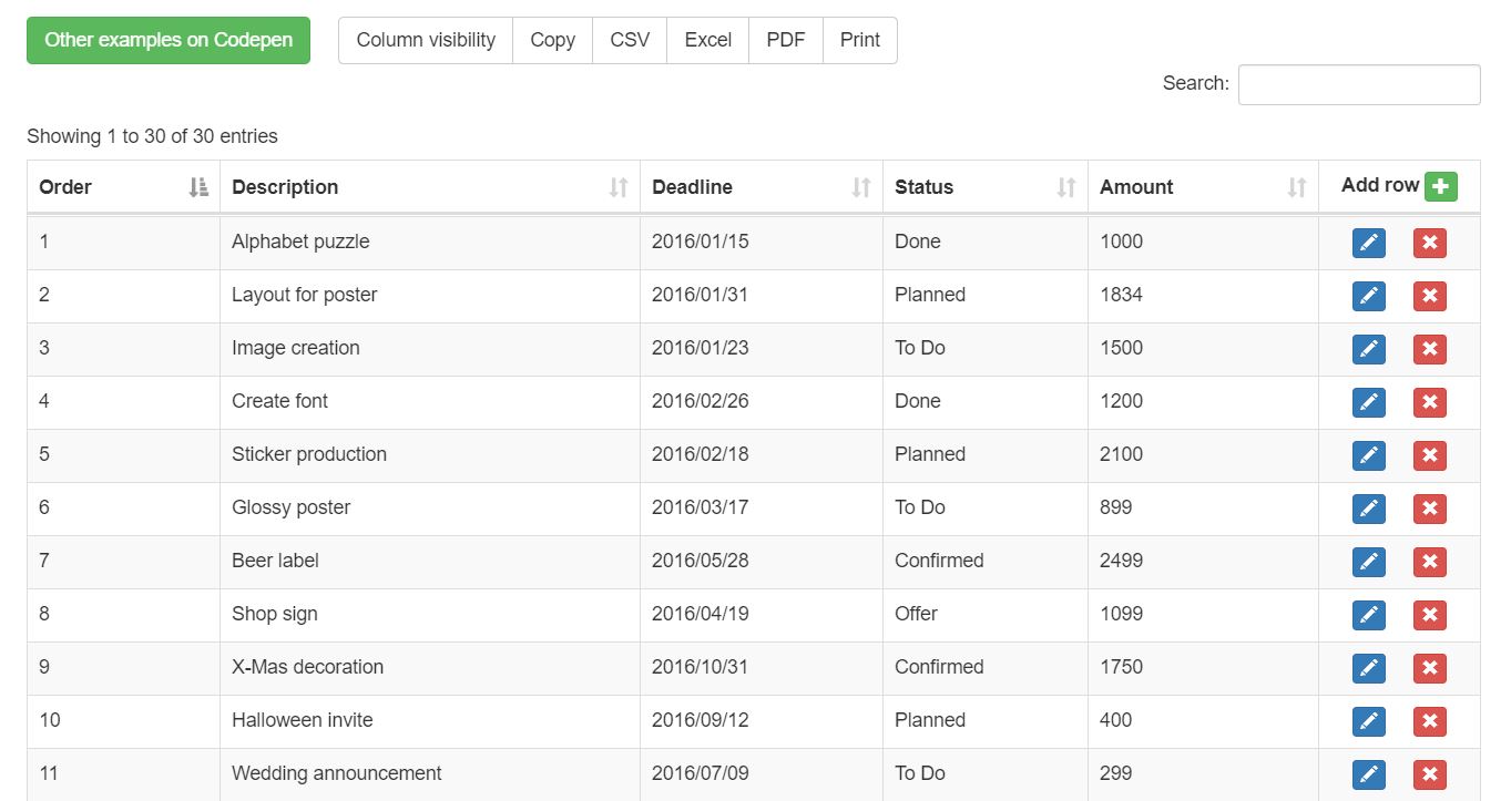 18+ JavaScript Datatable Design Code Examples - OnAirCode