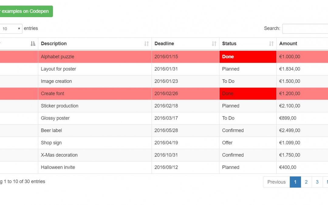 18+ JavaScript Datatable Design Code Examples - OnAirCode