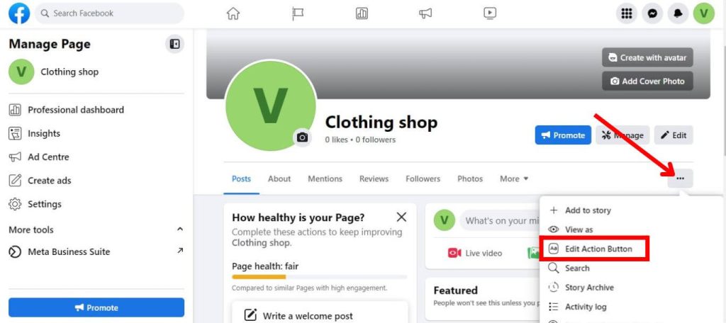 how to add shop button to facebook page