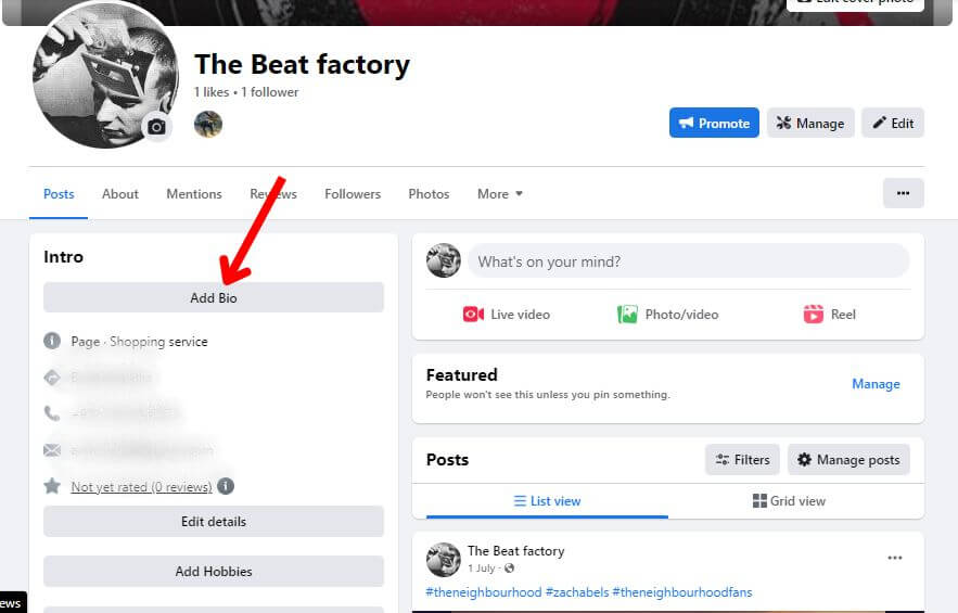 how can i add bio on my facebook page