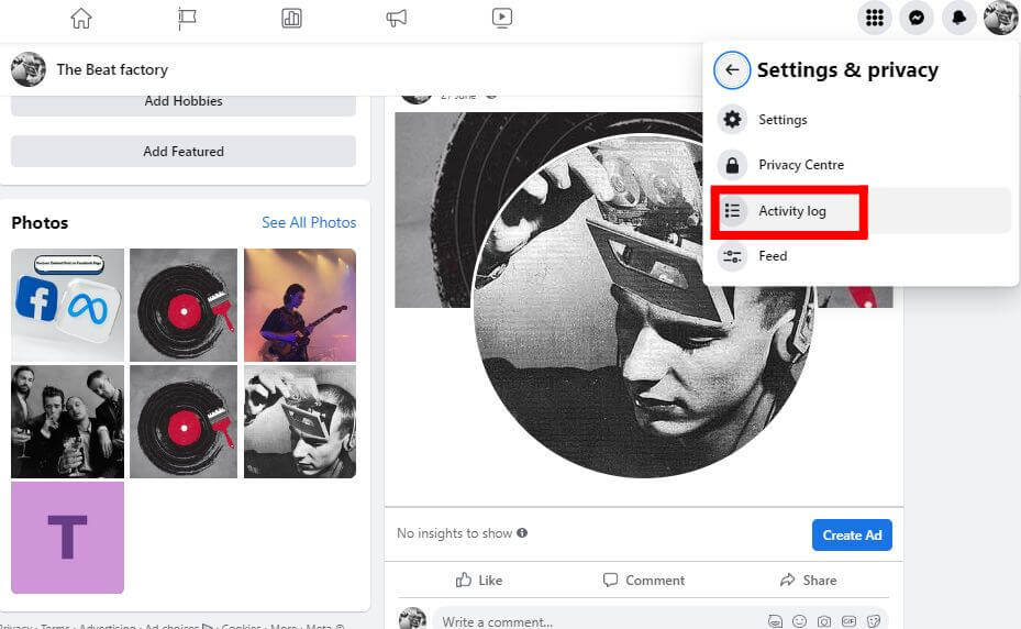Facebook business page activity log