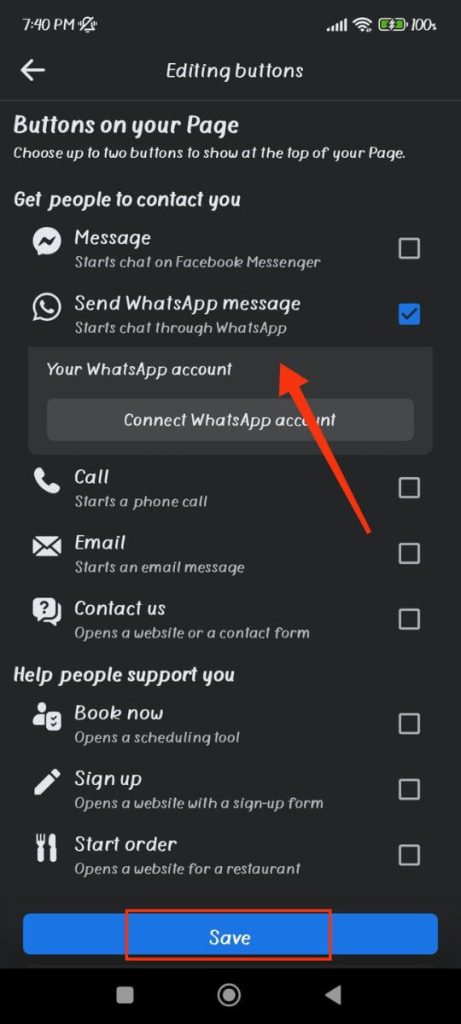 Add WhatsApp button to Facebook page