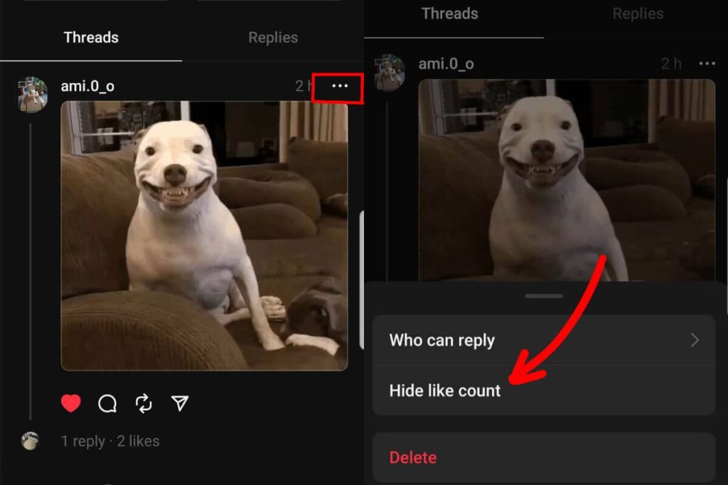 how to hide likes on single post on threads