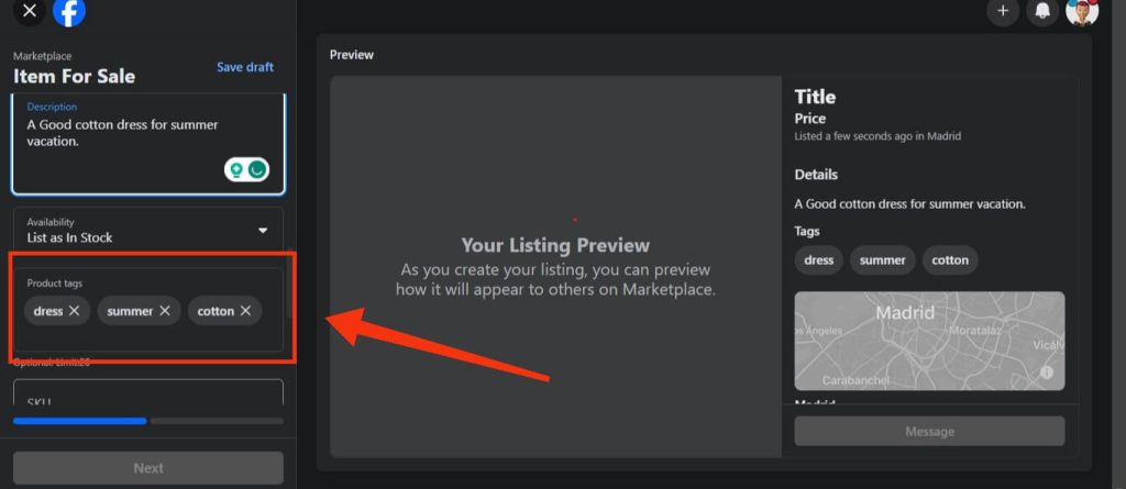Add tags Facebook marketplace
