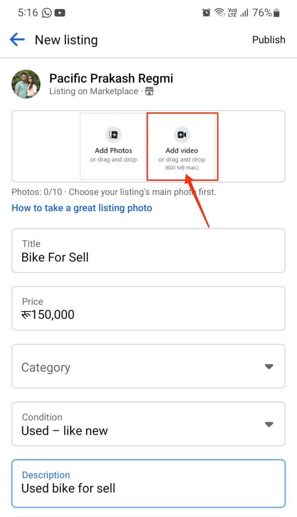 how do i add a video to facebook marketplace