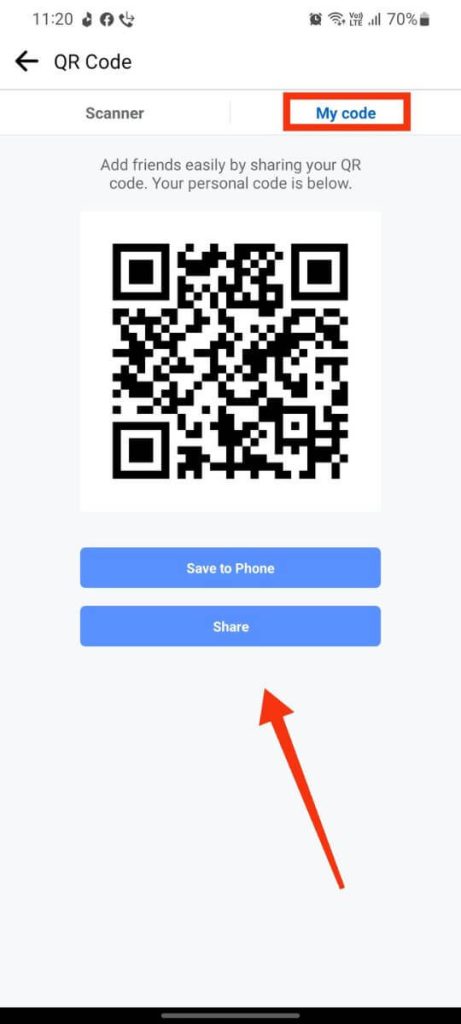 Get Facebook page QR code