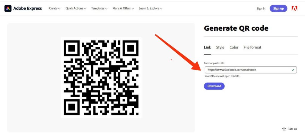 Generate QR code for page using Adobe express