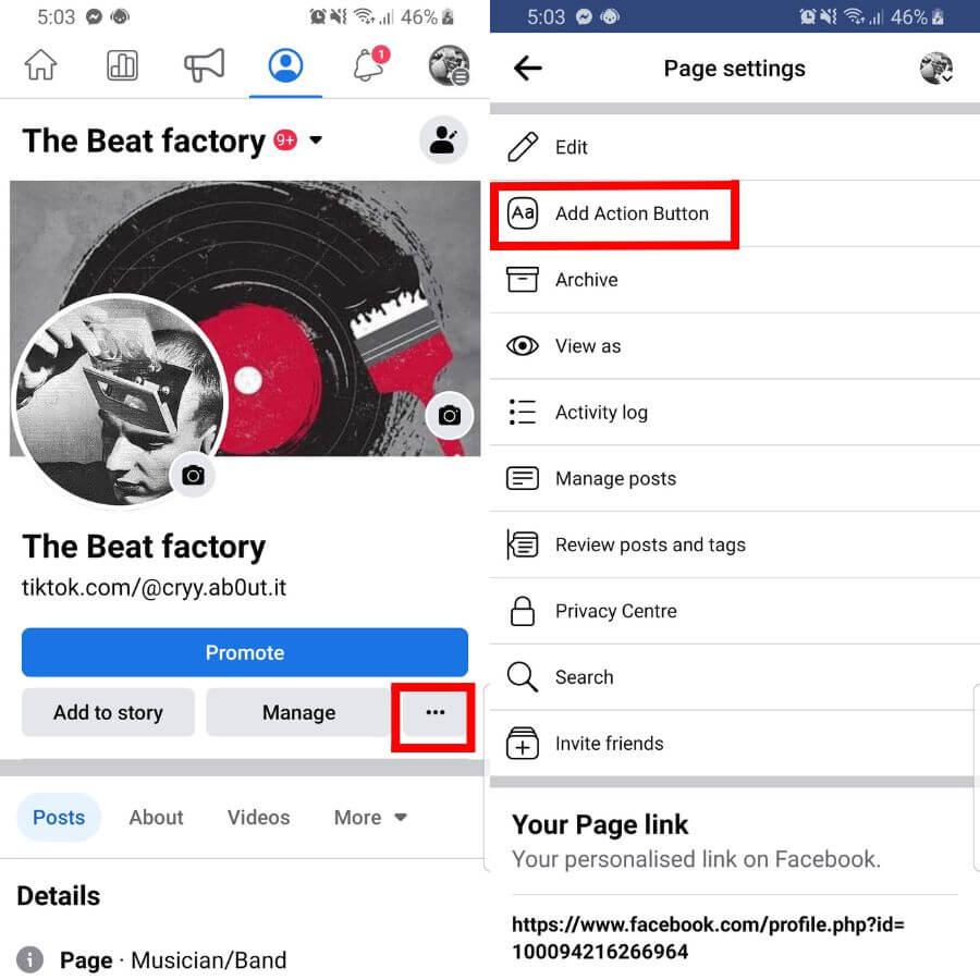 add message button to facebook business page
