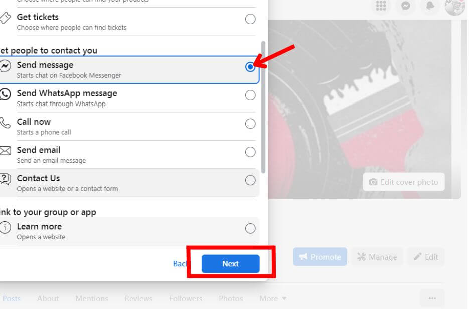 How to add send message button on Facebook page through desktop