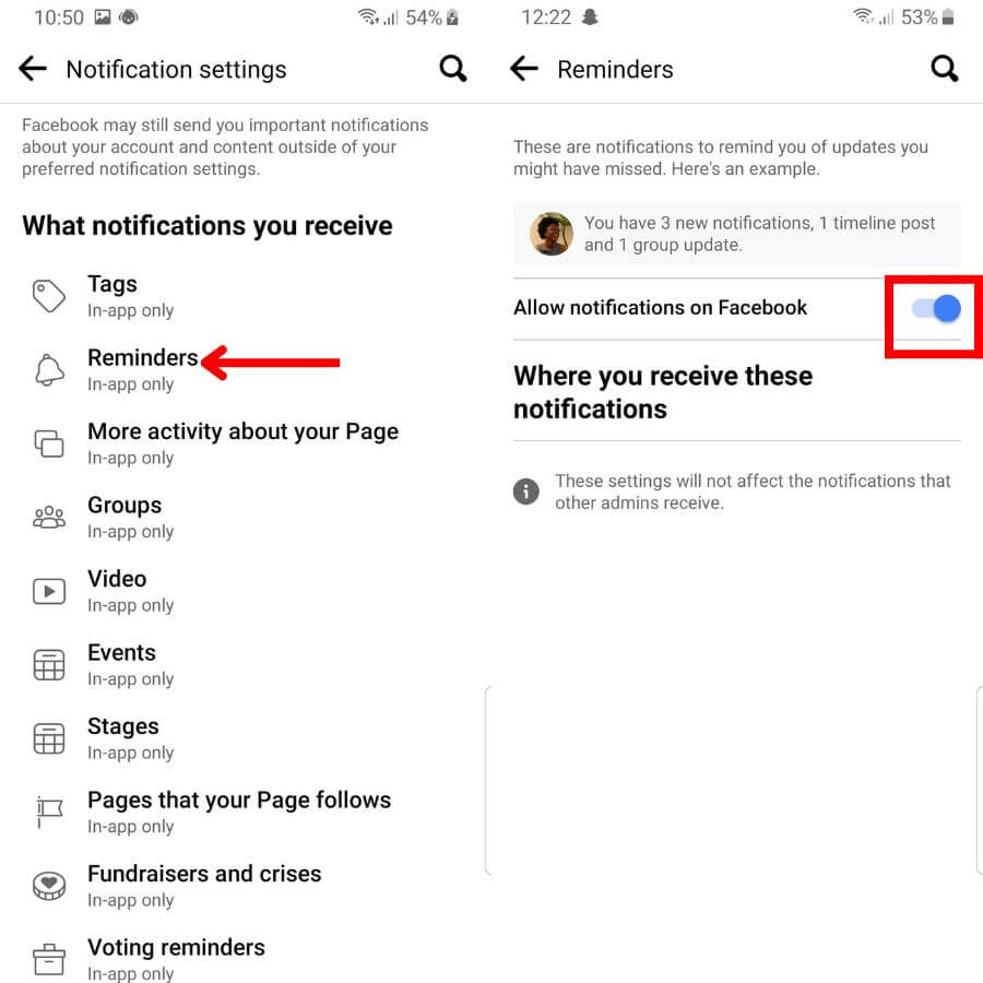 How to turn off notifications on Facebook page