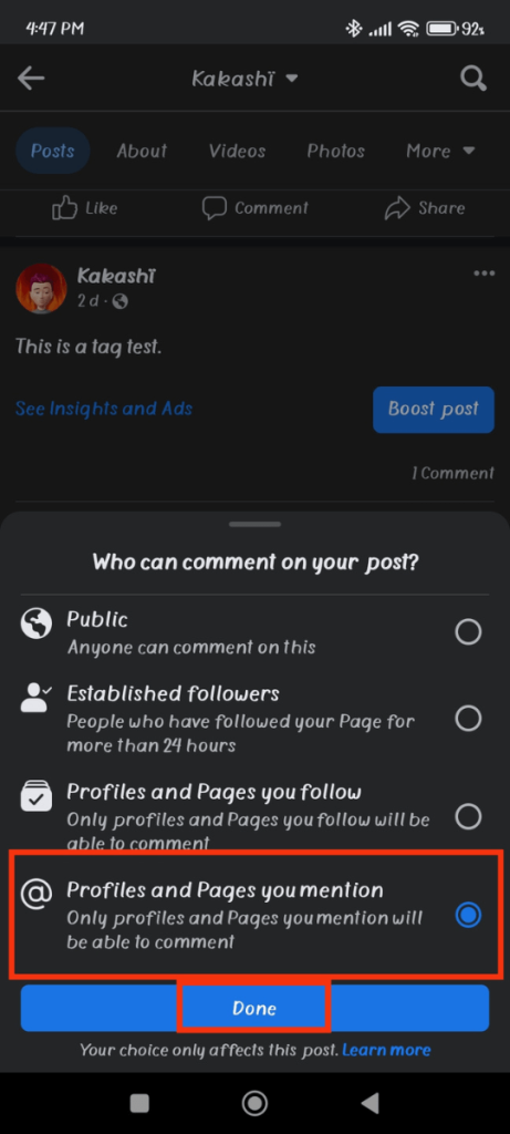 Turn off comments on Facebook Page