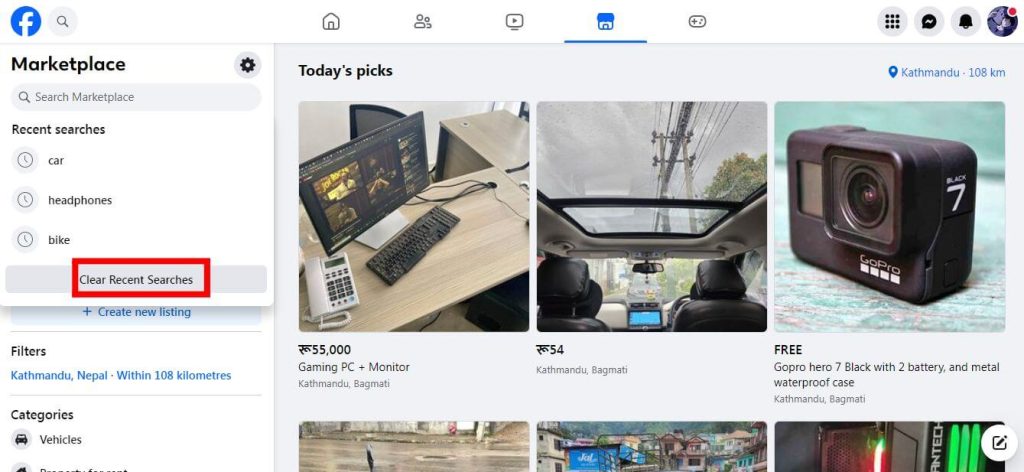 How to Delete Searches on Facebook Marketplace using desktop