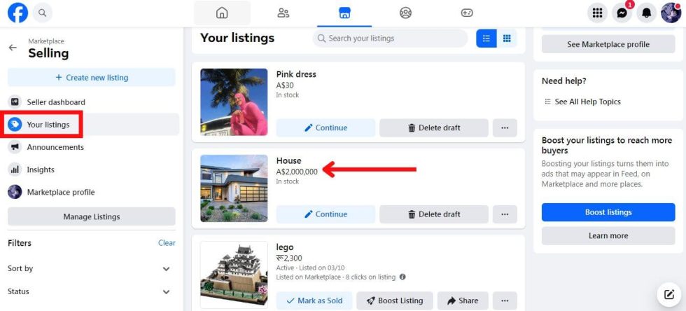 how to post a saved draft on facebook marketplace