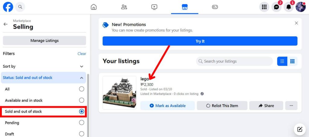 How to see sold items on Facebook Marketplace