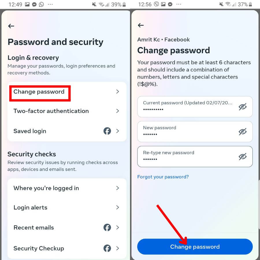 How to change Facebook password for business page