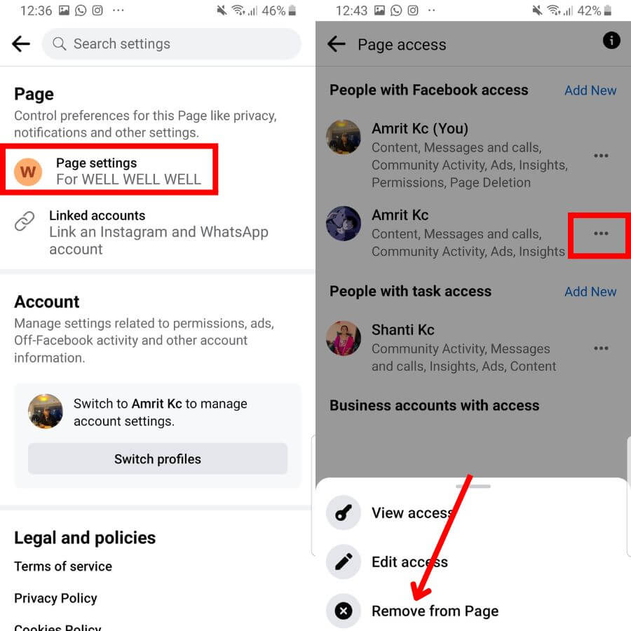 How to change facebook password for business page
