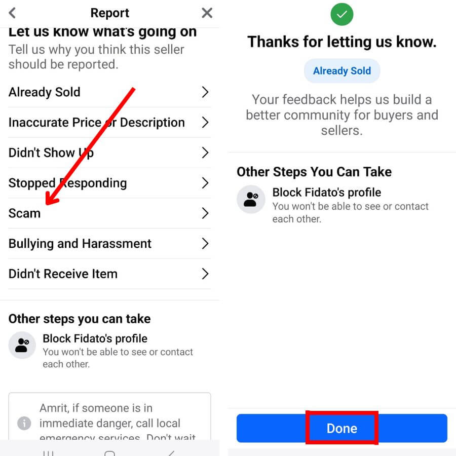 How to report a seller on Facebook Marketplace